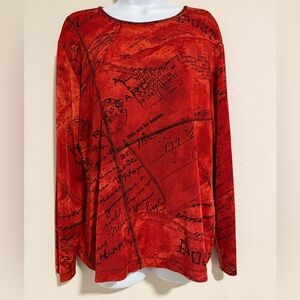 CHICOS TRAVELERS Burnt Red Graphic Long Sleeve Top Women’s Size 3